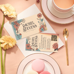 Vintage Floral Business Cards: Elegant Earth Tone Business Card