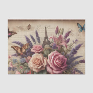 Vintage Floral Butterflies Eiffel tower decoupage Tissue Paper
