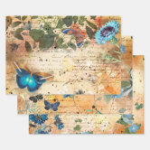 Antique Floral white blue Wrapping Paper Sheets