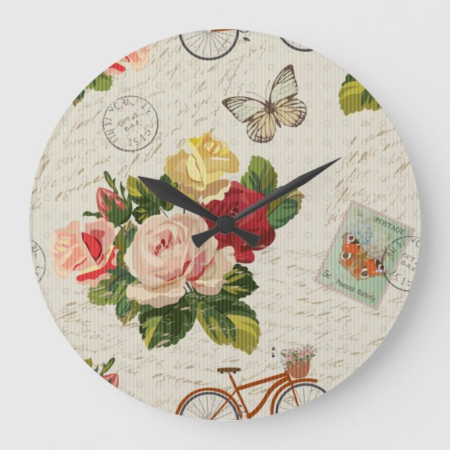 Vintage floral, butterfly elegance large clock (Front)
