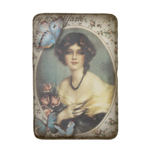 vintage floral butterfly parisian victorian bath mat