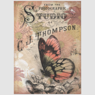 Vintage Floral Butterfly Photographic Studio Lette Tissue Paper