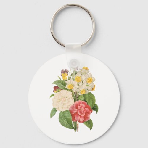 Vintage Floral Camelia Daffodil Flowers by Redoute Keychain