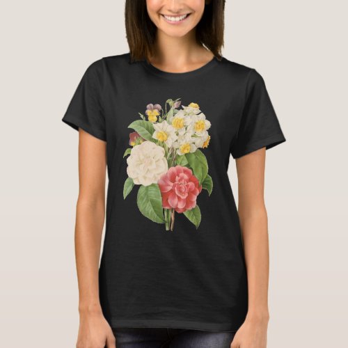 Vintage Floral Camelia Daffodil Flowers by Redoute T_Shirt