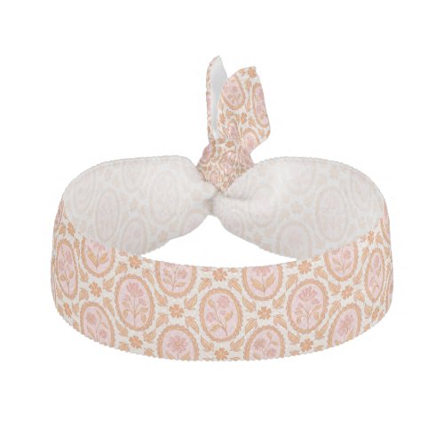 Vintage Floral Cameo Pattern In Pink & Orange Elastic Hair Tie