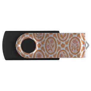 Vintage Floral Cameo Pattern In Pink & Orange Flash Drive