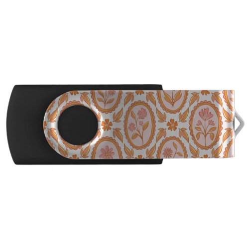 Vintage Floral Cameo Pattern In Pink & Orange Flash Drive