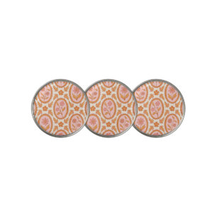 Vintage Floral Cameo Pattern In Pink & Orange Golf Ball Marker