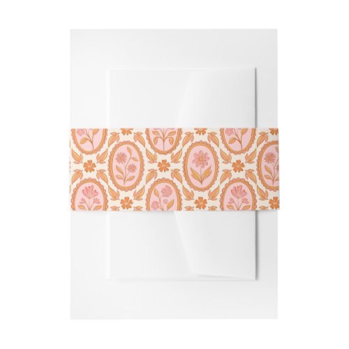 Vintage Floral Cameo Pattern In Pink & Orange Invitation Belly Band
