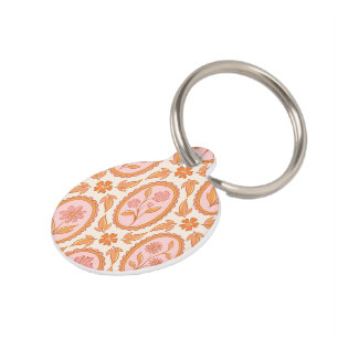 Vintage Floral Cameo Pattern In Pink & Orange Pet ID Tag