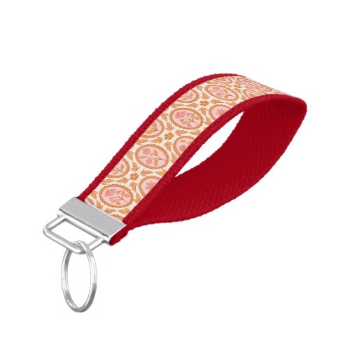 Vintage Floral Cameo Pattern In Pink & Orange Wrist Keychain