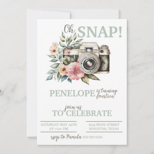Vintage Floral Camera Birthday Party Invitation