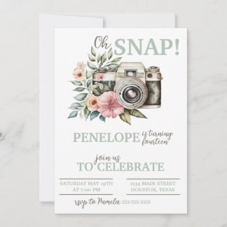 Vintage Floral Camera Birthday Party Invitation