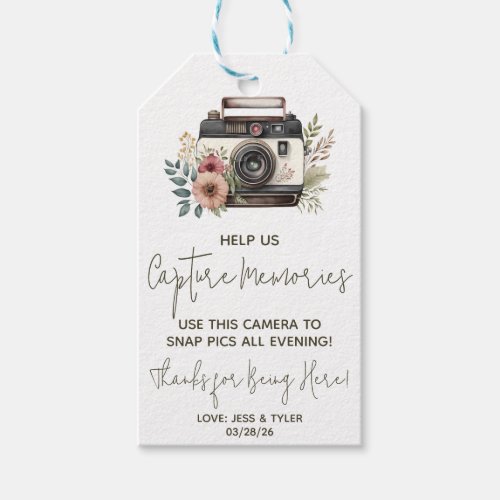 Vintage Floral Camera Disposable Camera Directions Gift Tags