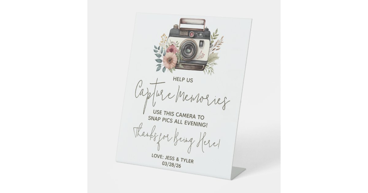 Vintage Floral Camera Disposable Camera Directions Pedestal Sign | Zazzle