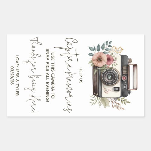 Vintage Floral Camera Disposable Camera Directions Rectangular Sticker