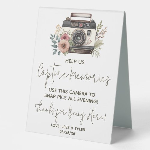 Vintage Floral Camera Disposable Camera Directions Table Tent Sign