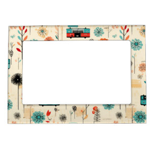 Vintage Floral & Camera Pattern (2) Magnetic Frame