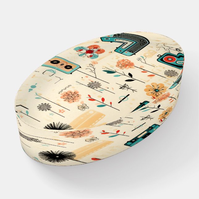 Vintage Floral & Camera Pattern (2) Paperweight (Angled)