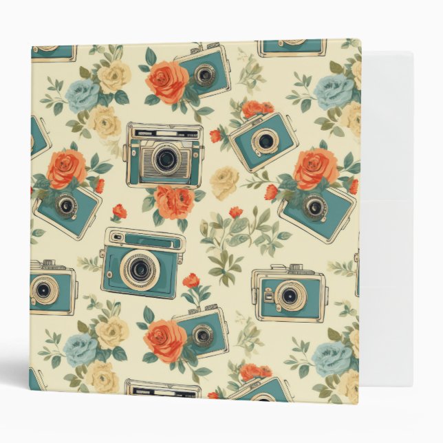 Vintage Floral & Camera Pattern 3 Ring Binder (Front/Inside)