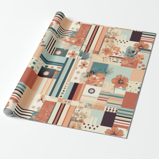 Vintage Floral & Camera Pattern (4) Wrapping Paper (Unrolled)