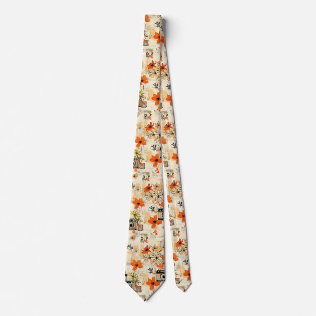 Vintage Floral & Camera Pattern (5) Neck Tie (Front)