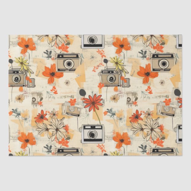Vintage Floral & Camera Pattern (5) Tissue Paper (Front)