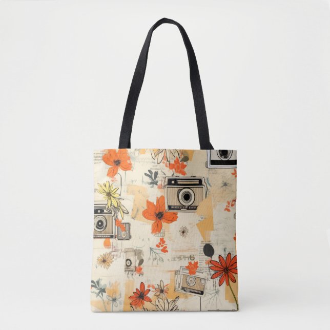 Vintage Floral & Camera Pattern (5) Tote Bag (Front)