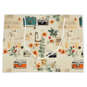 Vintage Floral & Camera Pattern (6) Large Gift Bag