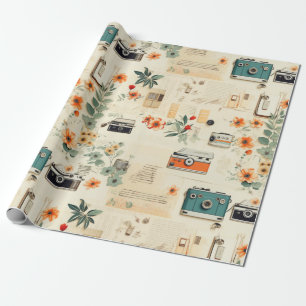 Vintage Floral & Camera Pattern (6) Wrapping Paper
