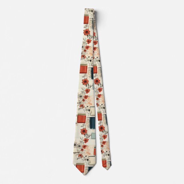 Vintage Floral & Camera Pattern (7) Neck Tie (Front)