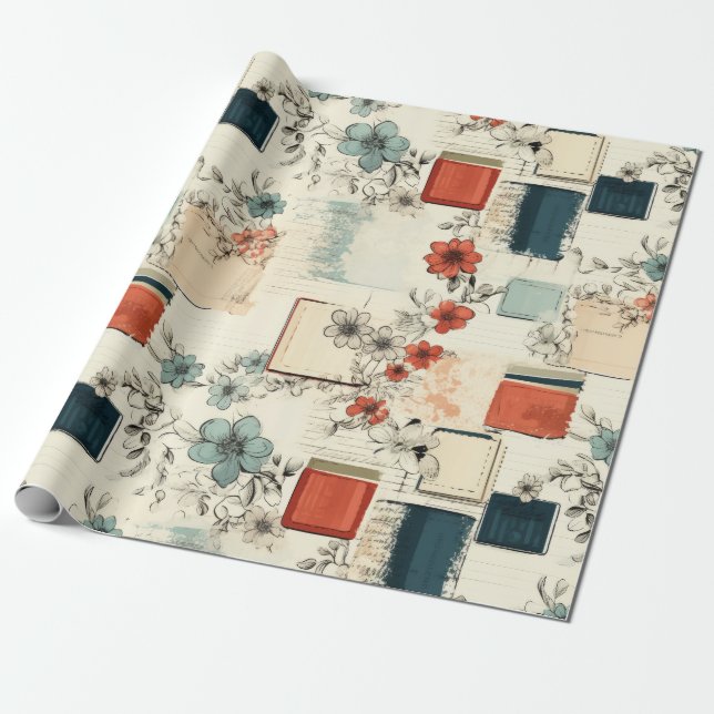 Vintage Floral & Camera Pattern (7) Wrapping Paper (Unrolled)