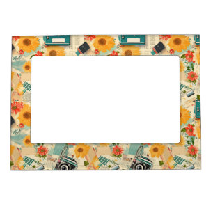 Vintage Floral & Camera Pattern (8) Magnetic Frame