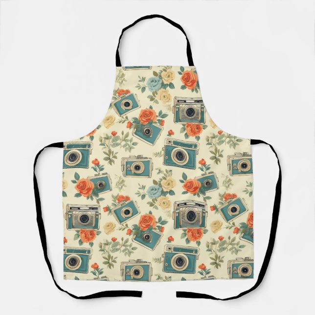 Vintage Floral & Camera Pattern Apron (Front)