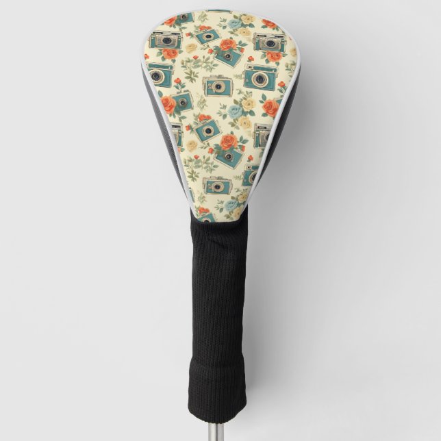 Vintage Floral & Camera Pattern Golf Head Cover (Front)