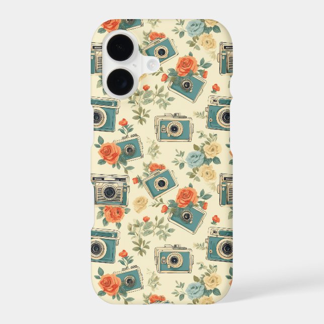 Vintage Floral & Camera Pattern Iphone Case (Back)