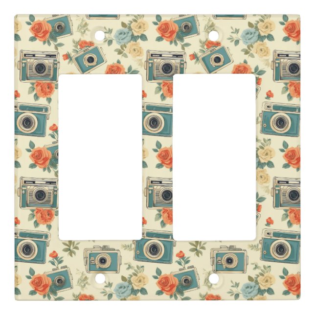 Vintage Floral & Camera Pattern Light Switch Cover (Front)