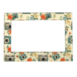 Vintage Floral & Camera Pattern Magnetic Frame