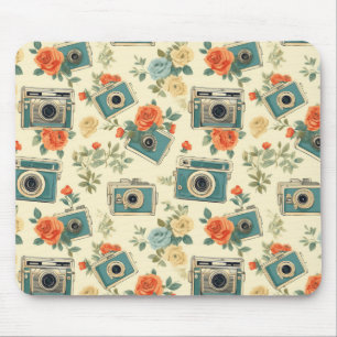 Vintage Floral & Camera Pattern Mouse Pad