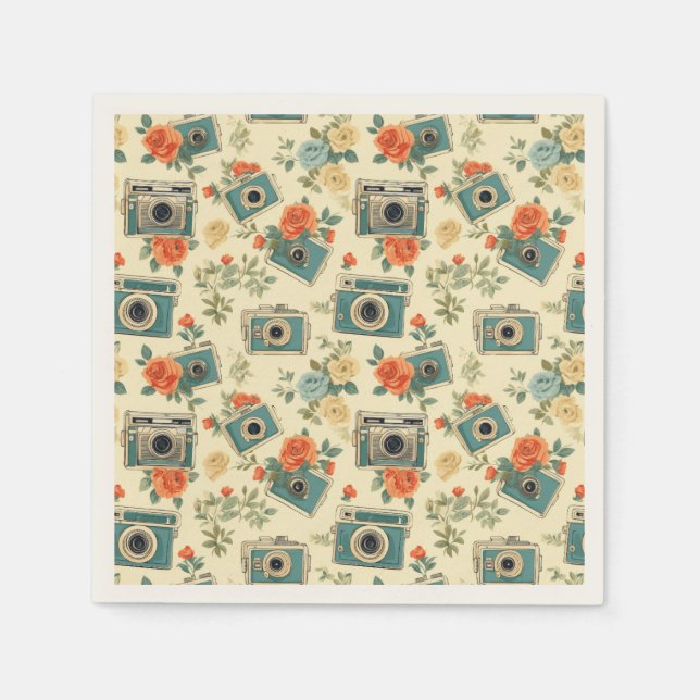 Vintage Floral & Camera Pattern Napkins (Front)