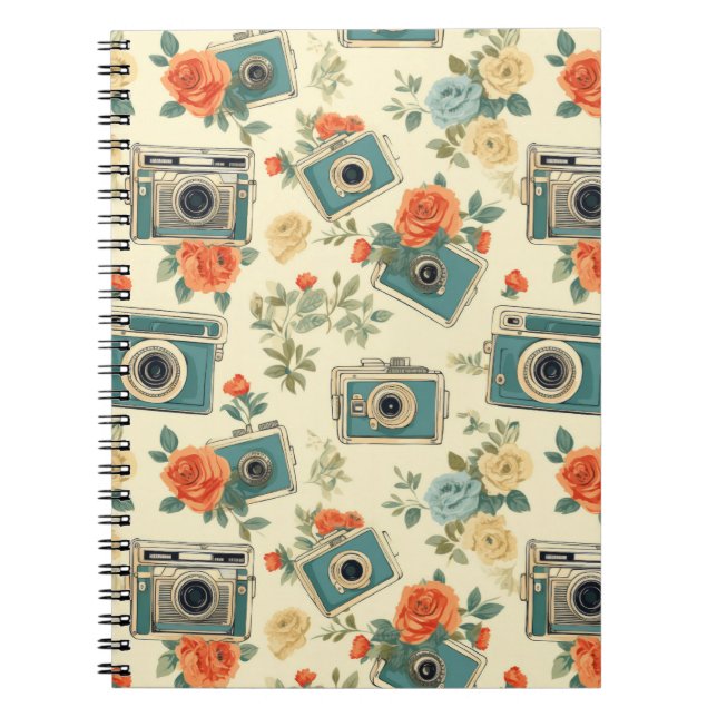 Vintage Floral & Camera Pattern Notebook (Front)