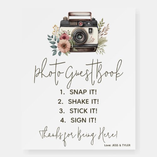 Vintage Floral Camera Photo Guest Book Directions Foam Board