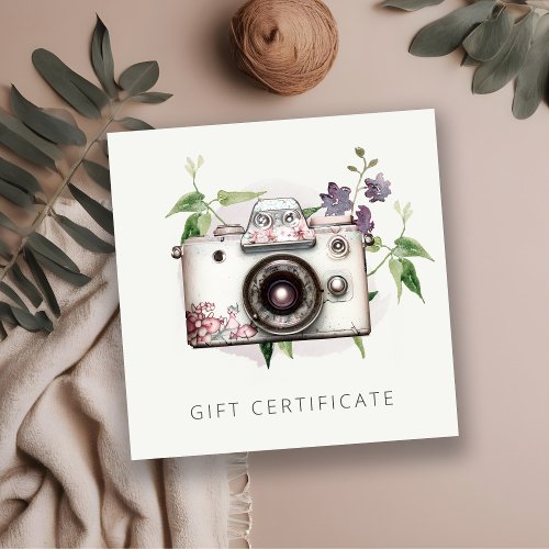 Vintage Floral Camera Photography Gift Certificate