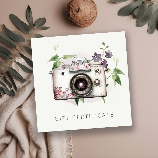Vintage Floral Camera Photography Gift Certificate (Creator Uploaded)