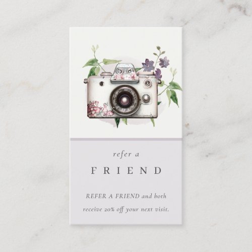Vintage Floral Camera Photography Refer Friend Business Card