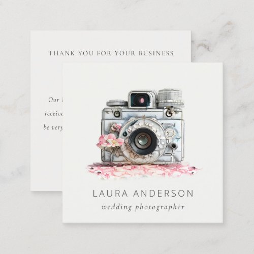 Vintage Floral Camera Photography Review Request  Square Business Card