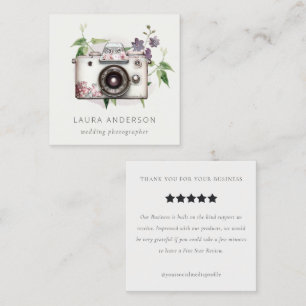Vintage Floral Camera Photography Review Request Square Business Card