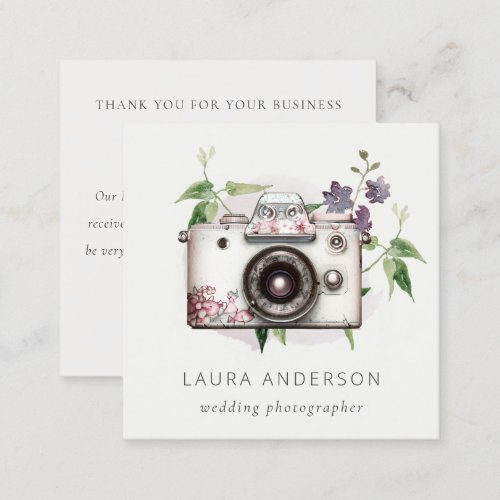 Vintage Floral Camera Photography Review Request  Square Business Card