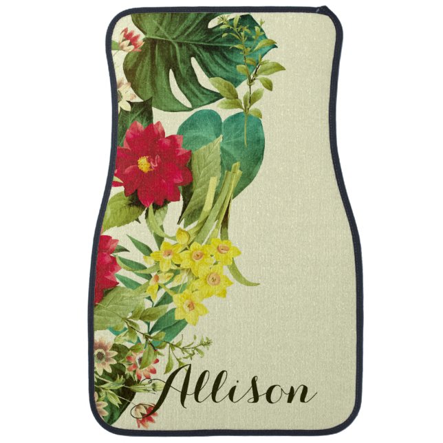 Vintage Floral Car Floor Mat (Front)