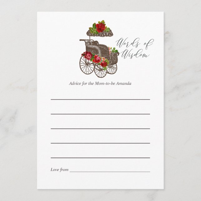 Vintage Floral Carriage Baby Shower Mom Advice (Front)